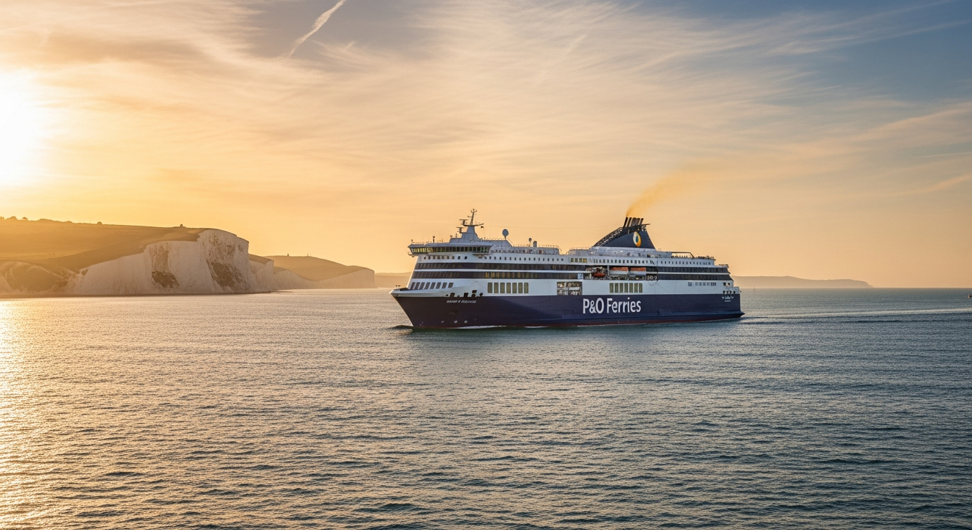 Dover-Calais ferry crossing with P&O Ferries vessel in English Channel