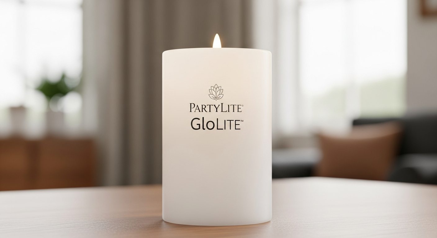 PartyLite GloLite Jar Candle Unscented white candle glowing brightly