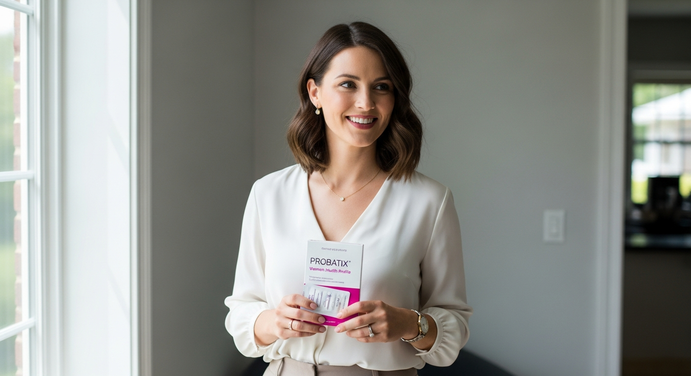 Woman collecting blood sample at home using Probatix finger-prick testing kit