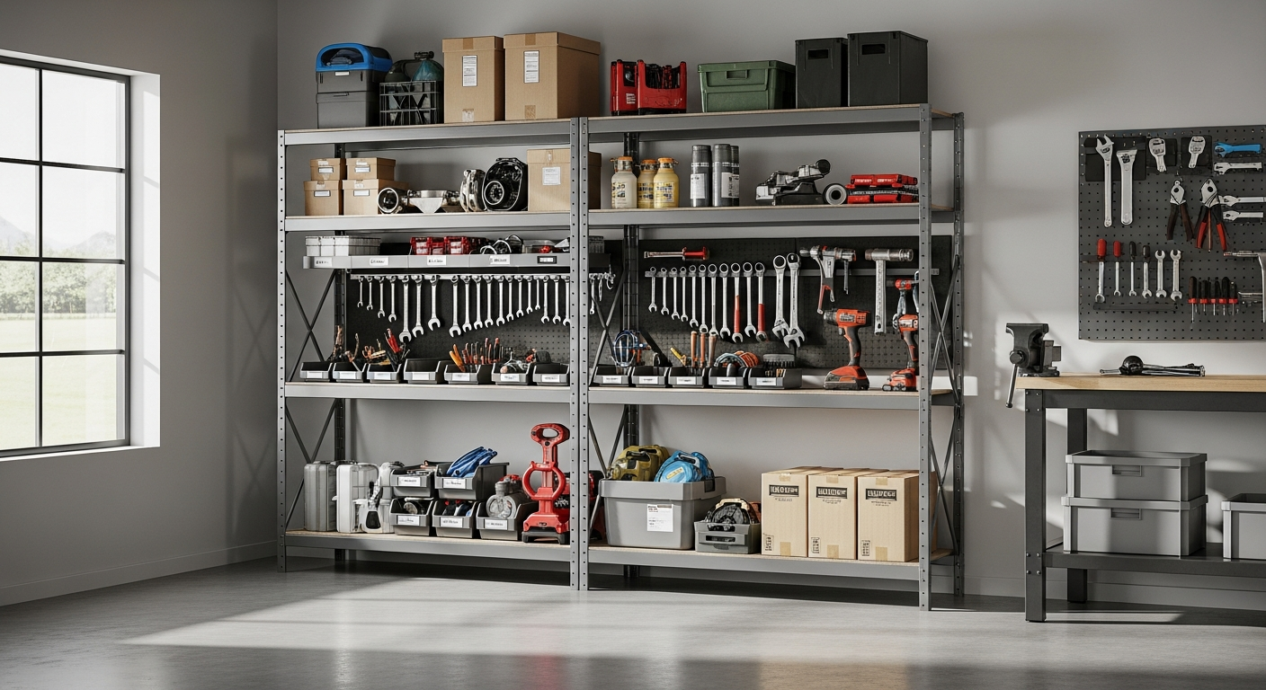 Reibii 5-tier heavy duty adjustable steel garage shelving unit with industrial construction