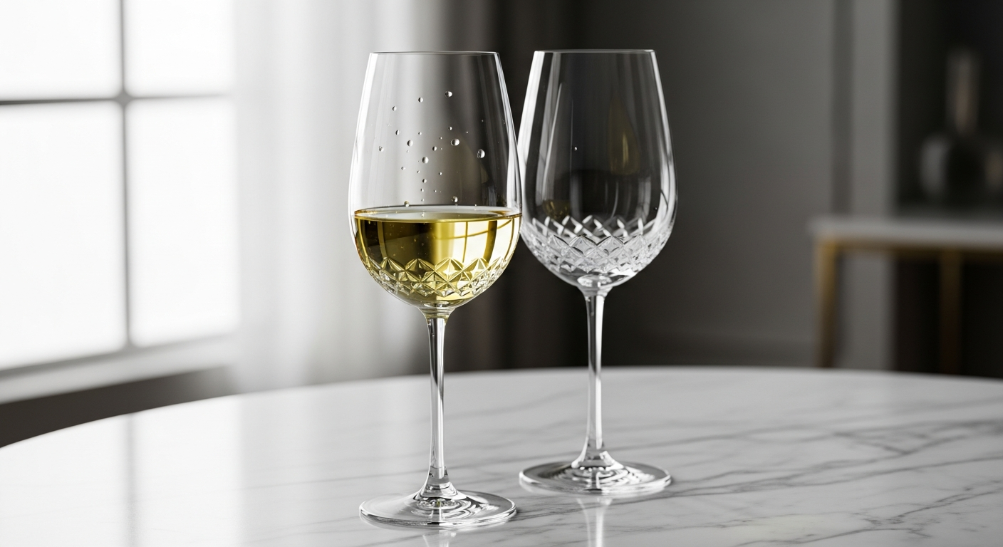 Elegant Soho Crystal white wine glasses with tulip-shaped bowls and one-piece stems