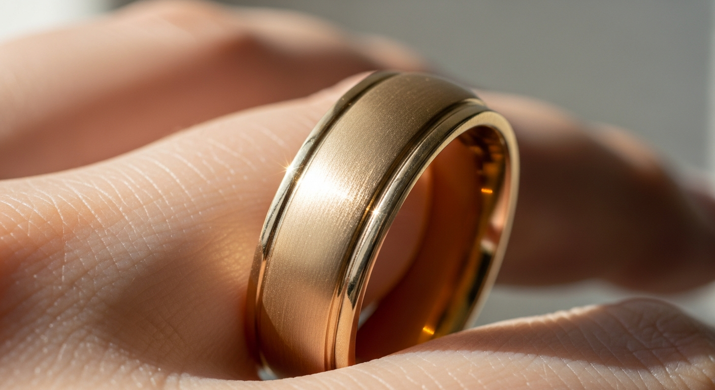 SONIA HOU Rich Thick Cigar Band Ring in 18K gold vermeil on model hand