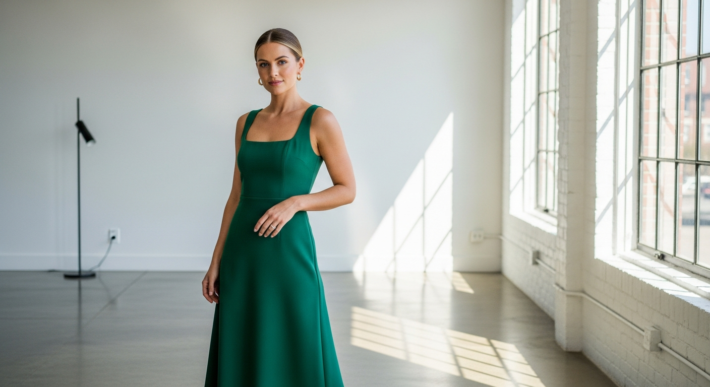 S/W/F Fitted Bodice Midi Dress in bohemian style with structured bodice and flowing skirt