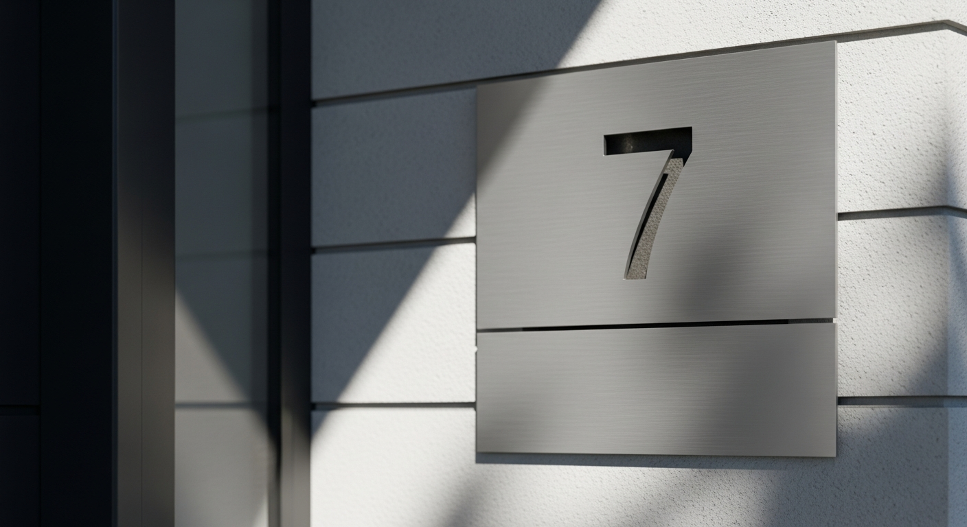 Modernes Edelstahl Hausnummernschild mit individueller Gravur an Hauseingang