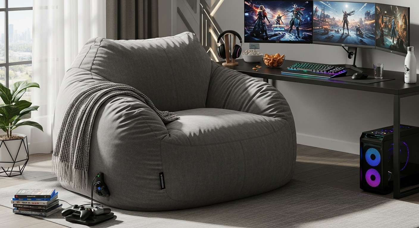 Jumbo Max Memory Foam XXL Bean Bag in velour fabric for gaming comfort