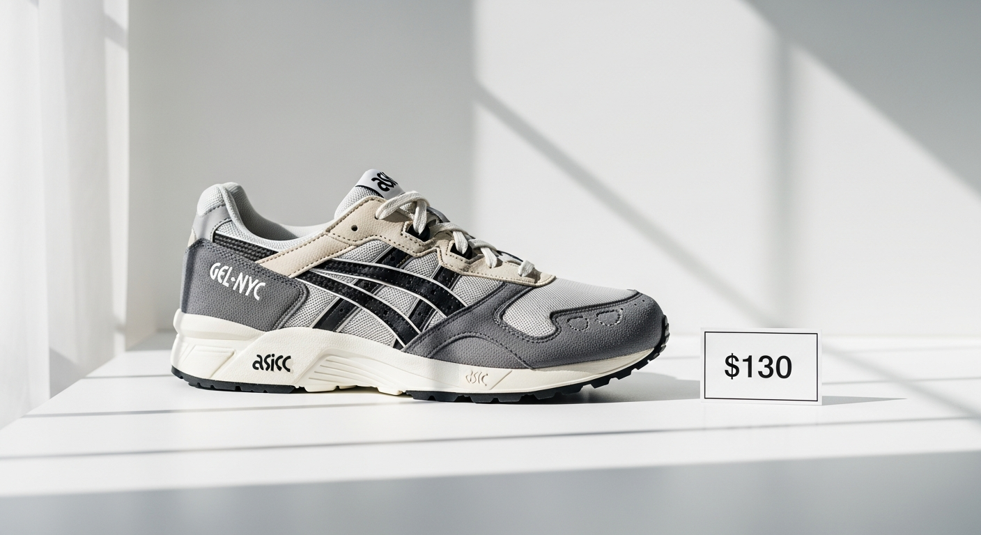 ASICS GEL-NYC retro running sneaker in neutral colorway displayed on white background