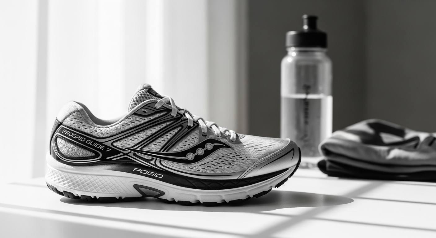 Saucony Progrid Guide 7 running shoes displayed on white background showing side profile