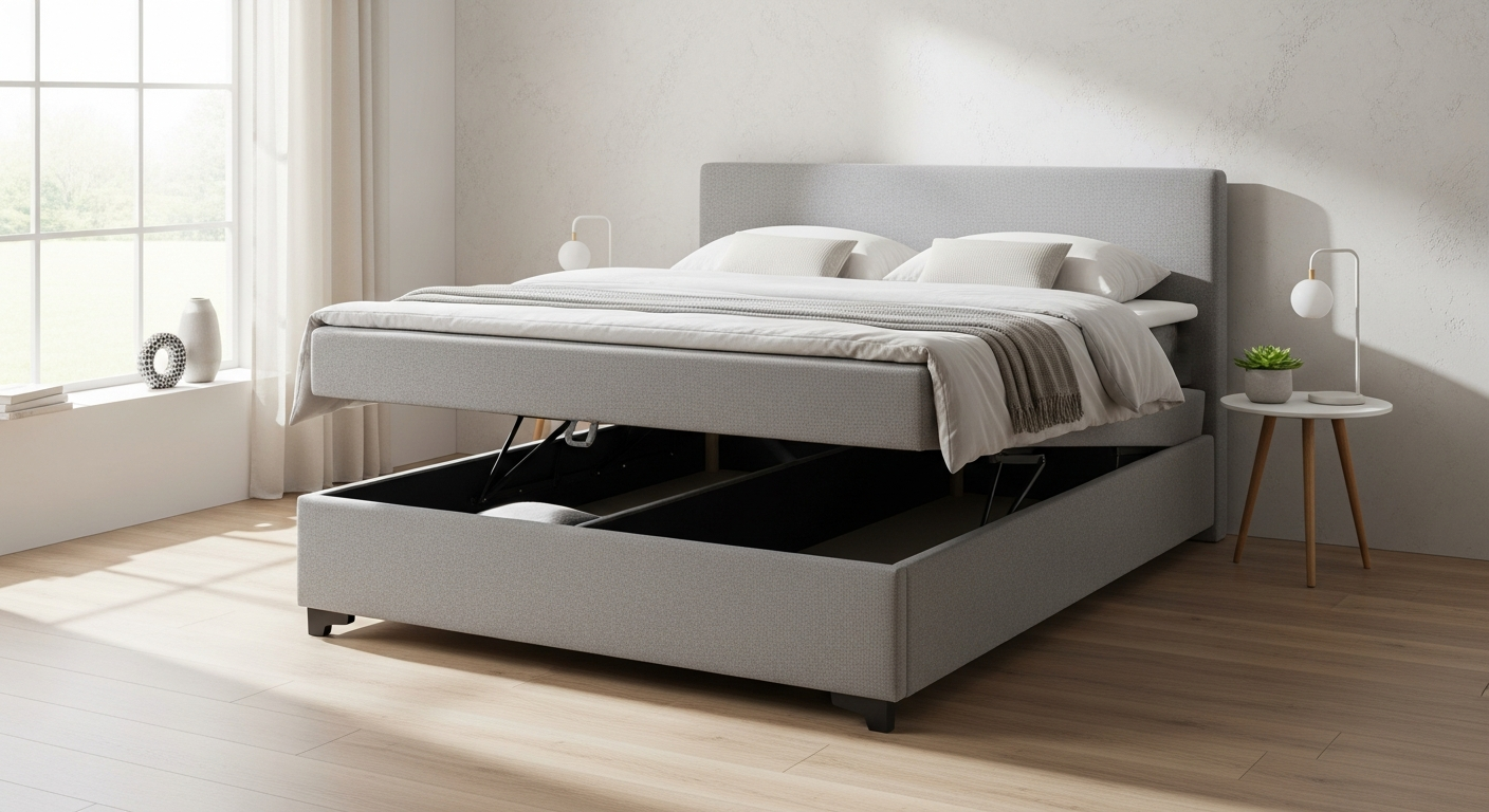 Sosoftbeds Ottoman Storage Bed with hydraulic lift mechanism in modern bedroom