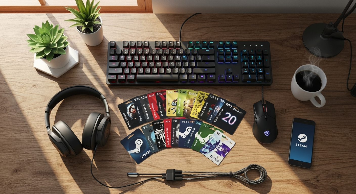 Steam Gift Card digital code displayed on computer screen for PC gaming