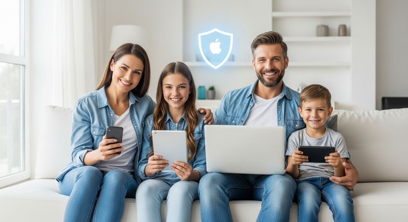 Family using multiple devices protected by Surfshark VPN security