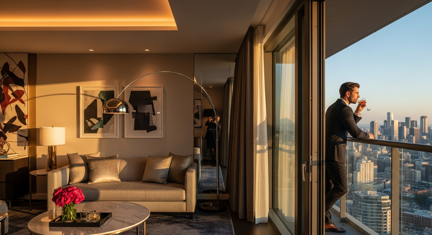 Luxury Trident Club Executive Suite with modern furnishings and city skyline view