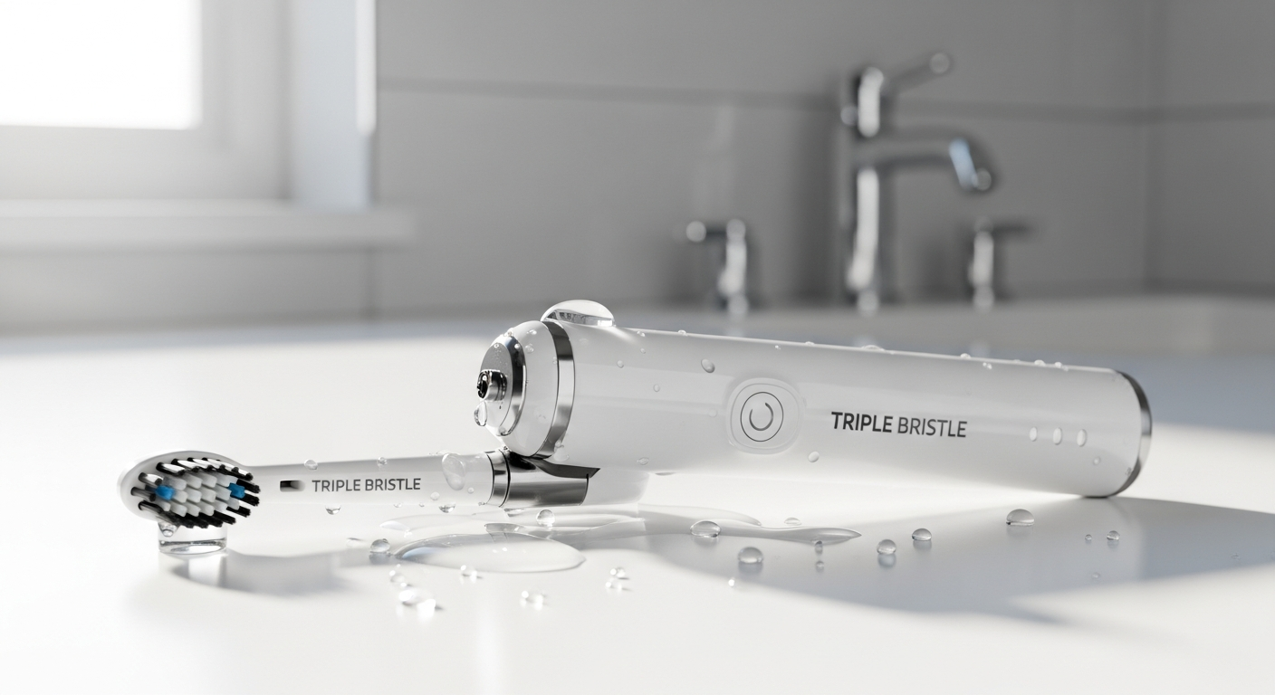 Triple Bristle Original 3-Sided Sonic Toothbrush with charging stand displayed