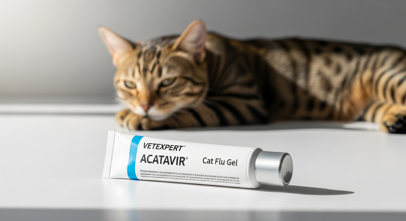 VETEXPERT ACATAVIR Cat Flu Gel bottle with applicator and packaging displayed together