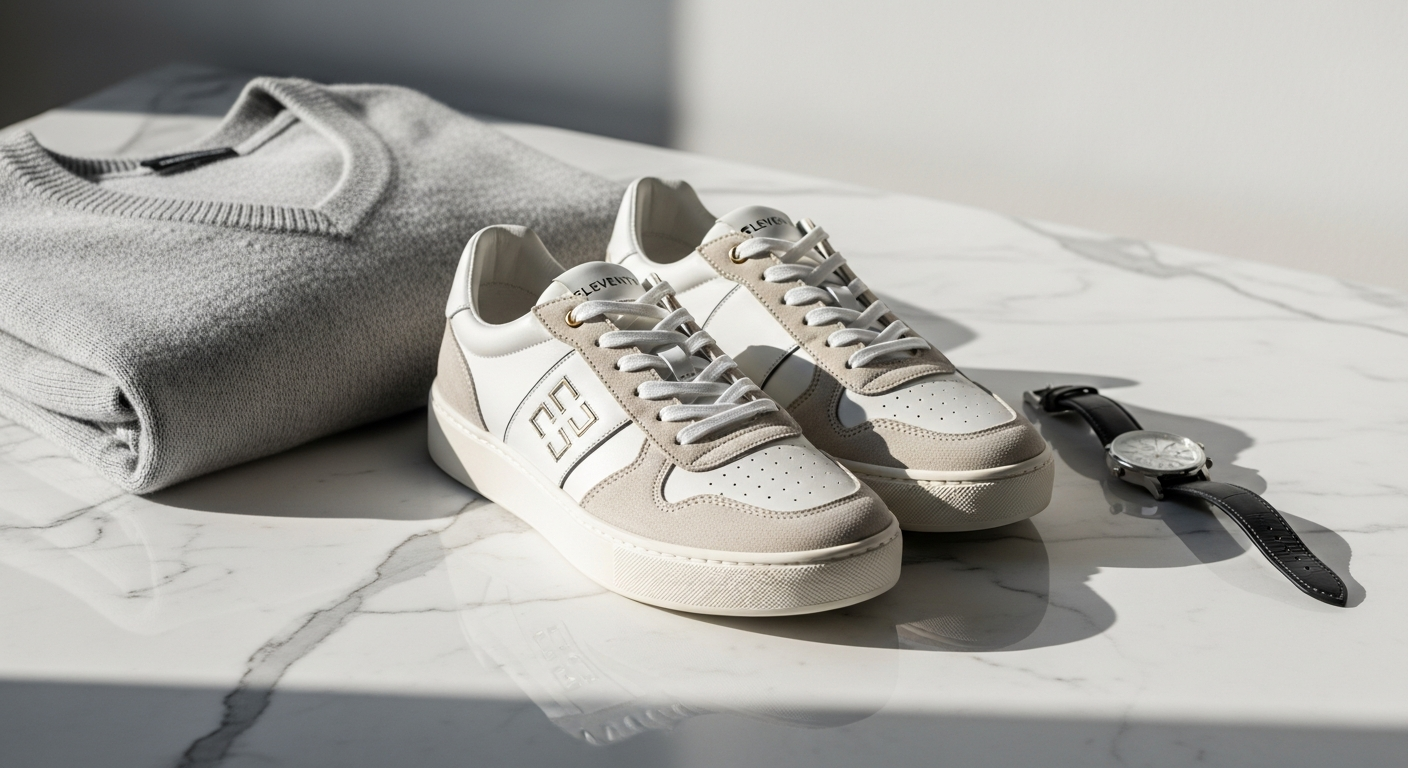 Eleventy Milano luxury sneaker in white leather showcasing Italian craftsmanship and design