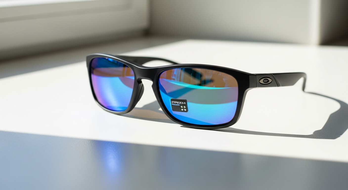 Oakley Sylas OO9448 Prizm Sapphire sunglasses with polished clear frame and blue mirror lenses