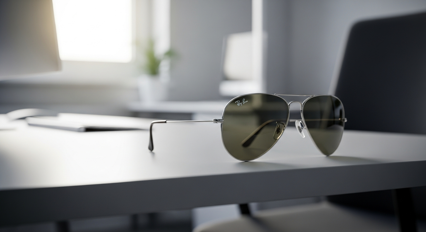 Ray-Ban Aviator Classic Sunglasses with gold metal frame and G-15 lens technology displayed