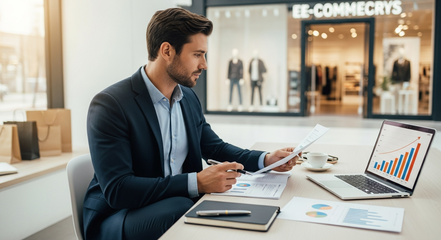 Profitable online e-commerce business storefront with digital marketplace interface displayed