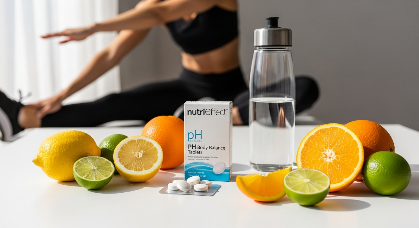 NutriEffect pH Body Balance Tablets bottle with mineral-rich formula for athletic recovery